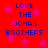 Red background with pink stars and blue text reading 'LOVE THE JONAS BROTHERS' in four identical quadrants.