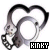 Six identical static images of a heart-shaped icon with metallic handcuffs and the text 'KINKY' below, arranged in two on white background