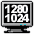 Four pixelated computer monitors display varying screen content including resolution numbers and color bars.