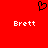 Red background with black pixelated heart symbol above two white 'Brett' text labels in pixel font.
