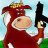 A pixelated cartoon cow in a red outfit holding a black rifle, standing against a light blue sky and green ground.
