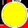 Two circular icons with white borders on a black background; left icon is solid yellow, right icon is solid black.