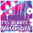 Pixelated icon with pink and blue background, white circular elements, purple text reading 'I MUL ALWAYS REMEMBER' at bottom left.