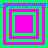 Four identical square with alternating green and pink borders, each containing a nested square pattern, bordered by blue text reading "osanna!!!!!!!!" at top and bottom