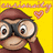 Brown monkey with large black binoculars on yellow background, pink heart symbol and pixelated text above.
