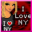 Pixelated image of a blonde woman in black top with 'I ❤️ NY' text, next to red background with 'New York girl!' text.