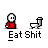 Pixel art icon of a red-shirted figure with white hair eating from a toilet, labeled "Eat Shit" below.
