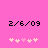 Pixelated pink background with black date text and five light pink heart icons, where the third heart shifts from light pink to pale pink between frames.