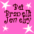 Pink background with white stars and dark brown text reading "Bet Bradell Jewelry" in four identical quadrants.