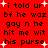 Red background with black pixelated text repeating 'i told ur bf he waz gay n he hit me wit his purse' and white starbursts scattered throughout.