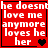 Red background with white pixelated text reading "he doesn't love me anymore loves he her" and black heart symbols changing from one to two to three.