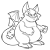 Pixelated grayscale image of a cartoonish creature with large ears, holding a circular object in one hand and a small item in the other.