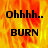 Animated contact sheet showing three frames of a fiery background with repeated text "Ohhhh.. BURN" in pixelated font.