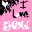 Pixel art of nine distinct 'I Love You' designs with varying text styles, heart symbols, and color schemes including pink, black, white, and gray