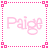 nine pink 'Paige' text icons with dotted borders, showing varying pixelation and opacity levels across frames