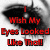 Pixelated red text on a grayscale background reads "I Wish My Eyes Looked Like That!" with black shadowing.