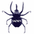 Pixelated spider icon with blue body and white background, accompanied by four text with pixelated white text on black backgrounds