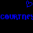 Blue pixelated heart symbol above blue pixelated text reading 'COURTNEY/COURTNEY' on black background.