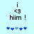 Pixelated icon with light blue background showing 'i <3 hiim!' text and five blue star-like symbols, where the third symbol changes from lighter to darker shade between frames.