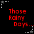 Red text reading 'Those Rainy Days...' on black background with white and gray star-shaped cursor icons in four corners.