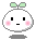 Four pixelated character icons arranged in a , each with white rounded heads, black square eyes, pink blush marks, and green sprout-like top elements