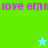 Pixelated green and cyan background with repeated purple text and two star icons changing color.