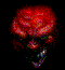 Red pixelated face with exaggerated teeth and dark eyes, displayed in a of six showing sequential animation frames