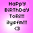 Pixelated birthday message icon with pink gradient background, black text, and heart symbol arranged in four identical quadrants.