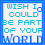 A 6-frame animated contact sheet showing a pixelated text-based icon with cyan lettering on white background, each frame displaying the phrase "WISH I COULD BE PART OF YOUR WORLD" with slight variations in character positioning and blurring effects across frames.