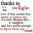 Animated icon featuring four distinct with text and character images related to Twilight, including a smiley face, couple in formal wear, movie title card, and seated figure