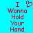 Pixelated red text and heart symbol on cyan background, with two identical side-by-side layouts of the phrase "I Wanna Hold Your Hand".