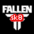 Four variations of a 'FALLEN' logo with red text elements on black background, each showing different lower-case or numeric text in the central red rectangle.
