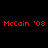 Red pixelated text 'McCain '08' repeated four times on a black background, arranged in two of two