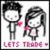 Pixelated cartoon-style icon shows two figures with white faces and black hair, one holding a pink flower-like object near the other's face.