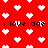 Red background with white pixelated hearts and repeated black text 'i love age' in a pattern