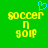 Green background with yellow pixelated text reading "soccer n golf" and a blue pixelated heart symbol above the text.
