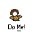 Pixelated character with brown hair and white face wearing a brown patterned shirt, shown in multiple poses with text below.