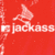 Red background animated icon featuring repeated white text 'jackass' with a stylized hand gesture symbol above each instance, displayed across three sampled frames in a contact sheet layout.