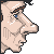 Pixel art profile of a person with light skin, brown hair, blue eye visible, and black outline on gray background.