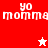 A split-screen pixel art image with red and pink sections displaying 'yo momma' text and star symbols, one star is white on red, the other is red on white.