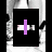 A pixelated image shows a black square with a purple plus sign over a grayscale background, with a purple heart in a black shape and the word YOU in purple below.