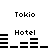 Pixelated black-and-white animation showing 'Tokio' text above four horizontal bars that shift position across frames.