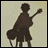 A 48x48 pixel buddy icon split into two sections: a silhouette of a figure playing guitar on the left and text reading "Anime IM" with "com" below it on the right, all in low-resolution pixel art style.