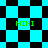 Pixelated cyan and black checkered pattern with green text "MINI" in four positions, transitioning between square and diamond layouts