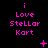 Pixelated pink text 'i Love StellaR Kart' on black background with animated pink symbols changing across frames.