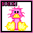 Pixel art duck icon with pink body, yellow beak and feet, black eyes, and 'DUCKIE' text above in pink letters.