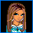 Pixel art contact sheet showing six frames of an animated buddy icon with a female character and text variations.