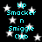 Black background with white stars and cyan text reading "Lip Smacker n Smiggle Club" arranged in a pattern