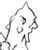 Pixelated grayscale icon of a stylized character head with abstract facial features and flowing hair-like lines on white background.