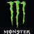 Green claw-like symbols with three curved prongs on black background, below which is pixelated text reading 'MONSTER' in white.